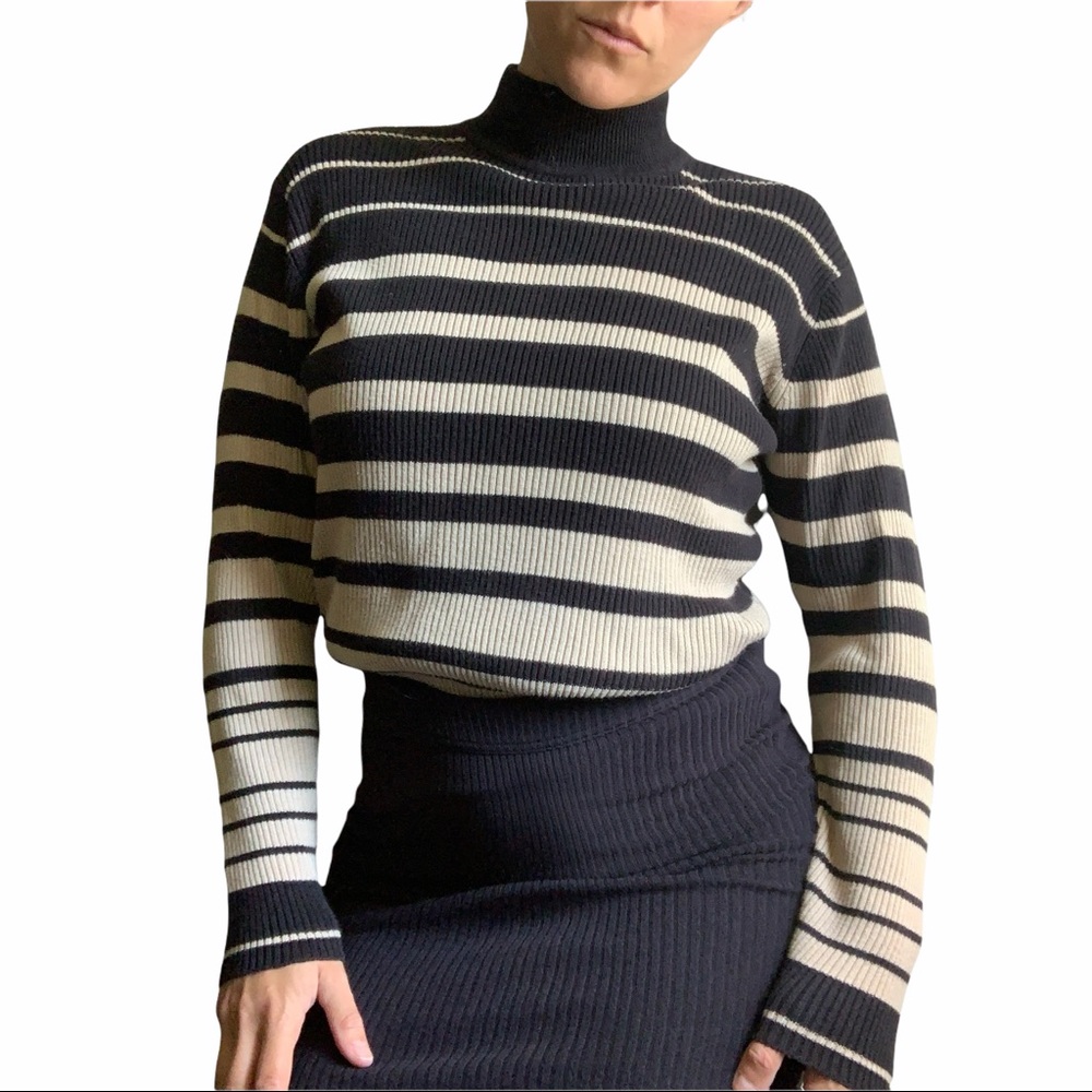 Turtle Neck Tan and Black Striped Sweater